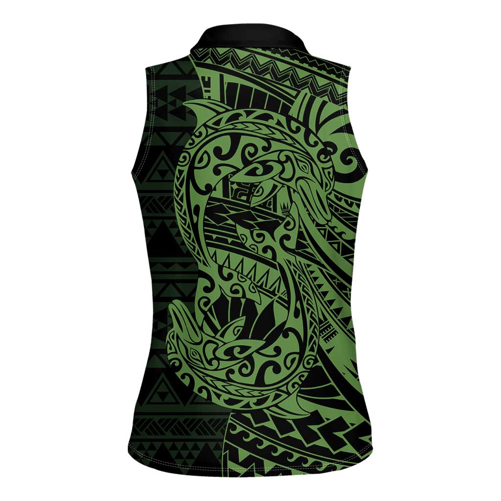 Green Couple Dolphins Maori Polynesian Style Women Sleeveless Polo Shirt