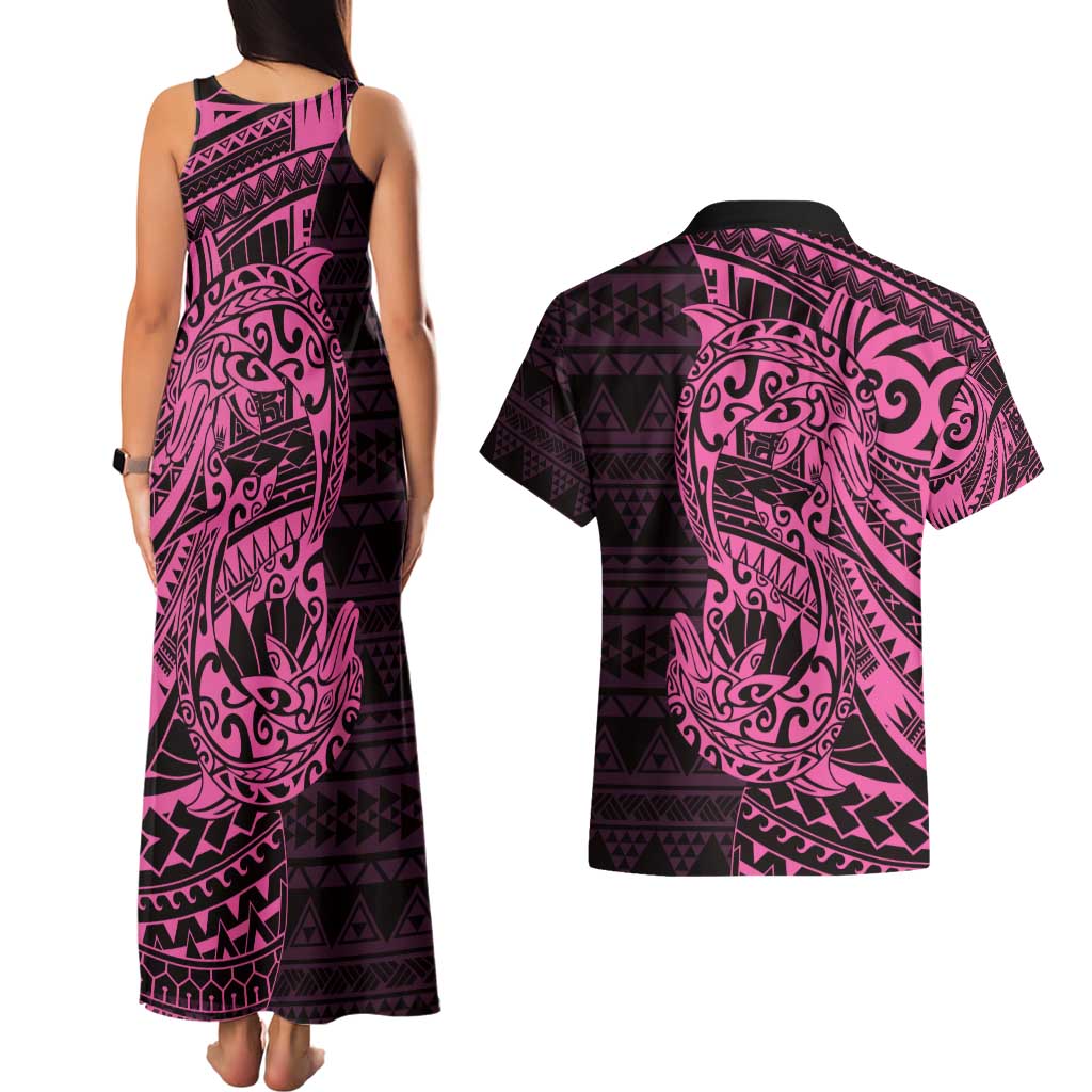 Pink Couple Dolphins Maori Polynesian Style Couples Matching Tank Maxi Dress and Hawaiian Shirt LT9 - Polynesian Pride
