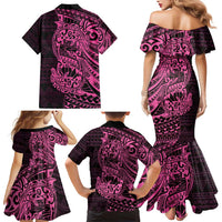 Pink Couple Dolphins Maori Polynesian Style Family Matching Mermaid Dress and Hawaiian Shirt LT9 - Polynesian Pride