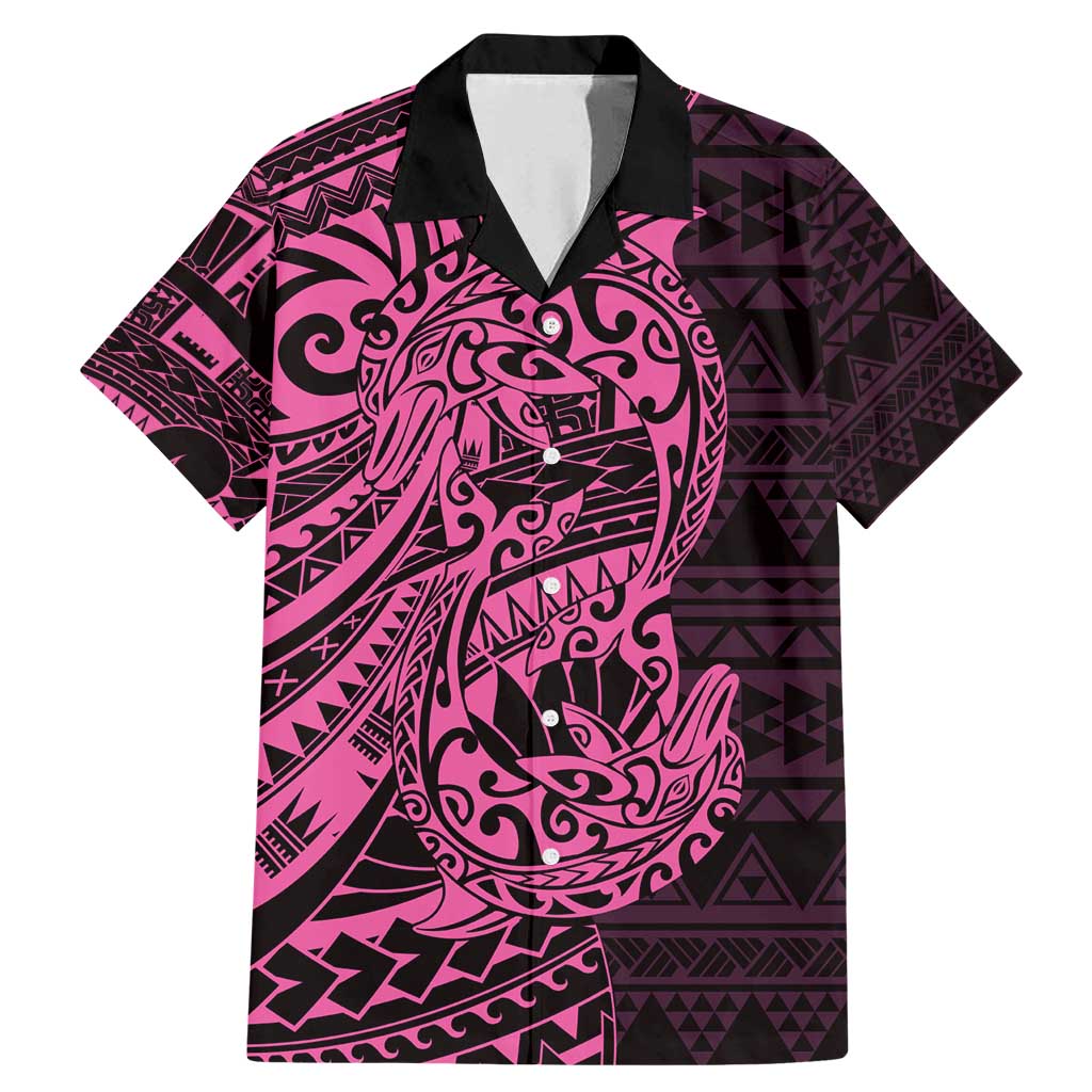 Pink Couple Dolphins Maori Polynesian Style Family Matching Mermaid Dress and Hawaiian Shirt LT9 Dad's Shirt - Short Sleeve Pink - Polynesian Pride