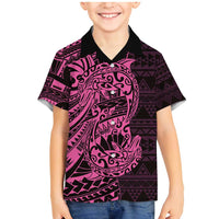Pink Couple Dolphins Maori Polynesian Style Family Matching Mermaid Dress and Hawaiian Shirt LT9 Son's Shirt Pink - Polynesian Pride