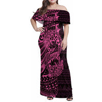 Pink Couple Dolphins Maori Polynesian Style Family Matching Off Shoulder Maxi Dress and Hawaiian Shirt LT9 Mom's Dress Pink - Polynesian Pride