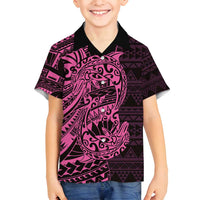 Pink Couple Dolphins Maori Polynesian Style Family Matching Off Shoulder Short Dress and Hawaiian Shirt LT9 Son's Shirt Pink - Polynesian Pride