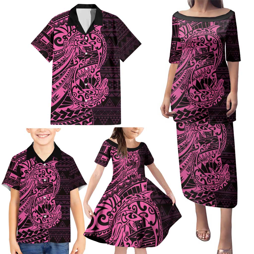 Pink Couple Dolphins Maori Polynesian Style Family Matching Puletasi and Hawaiian Shirt LT9 - Polynesian Pride