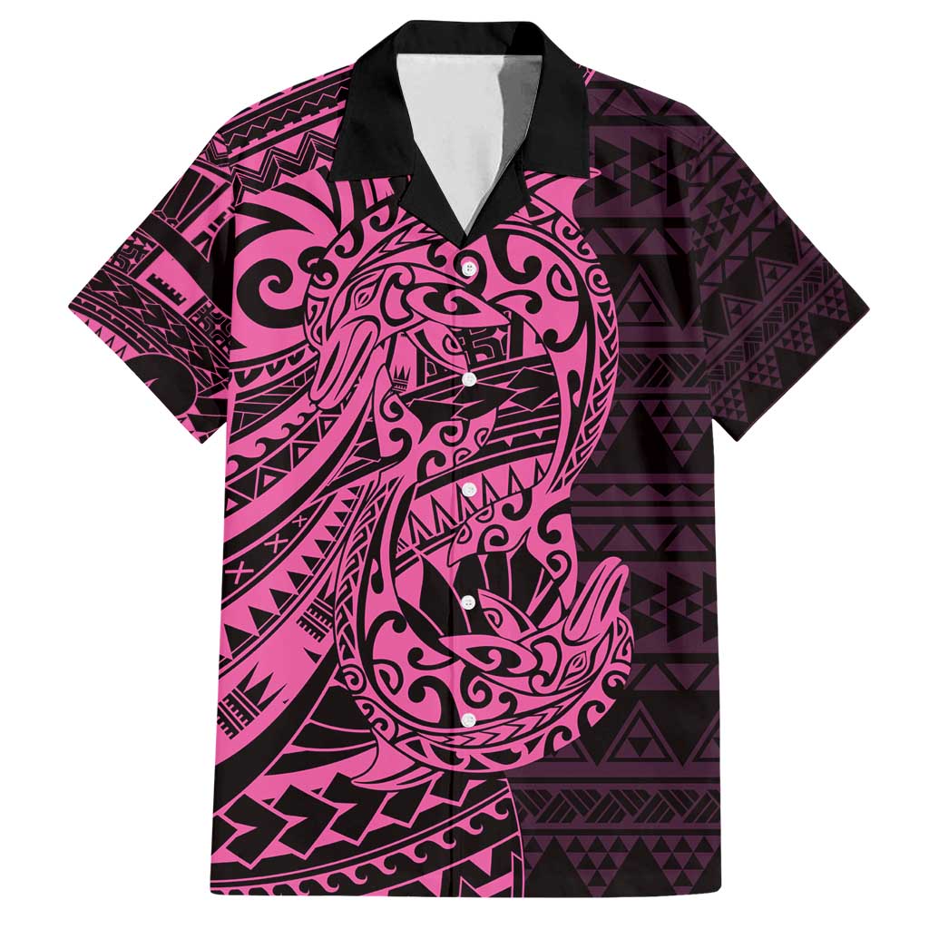 Pink Couple Dolphins Maori Polynesian Style Family Matching Puletasi and Hawaiian Shirt LT9 Dad's Shirt - Short Sleeve Pink - Polynesian Pride
