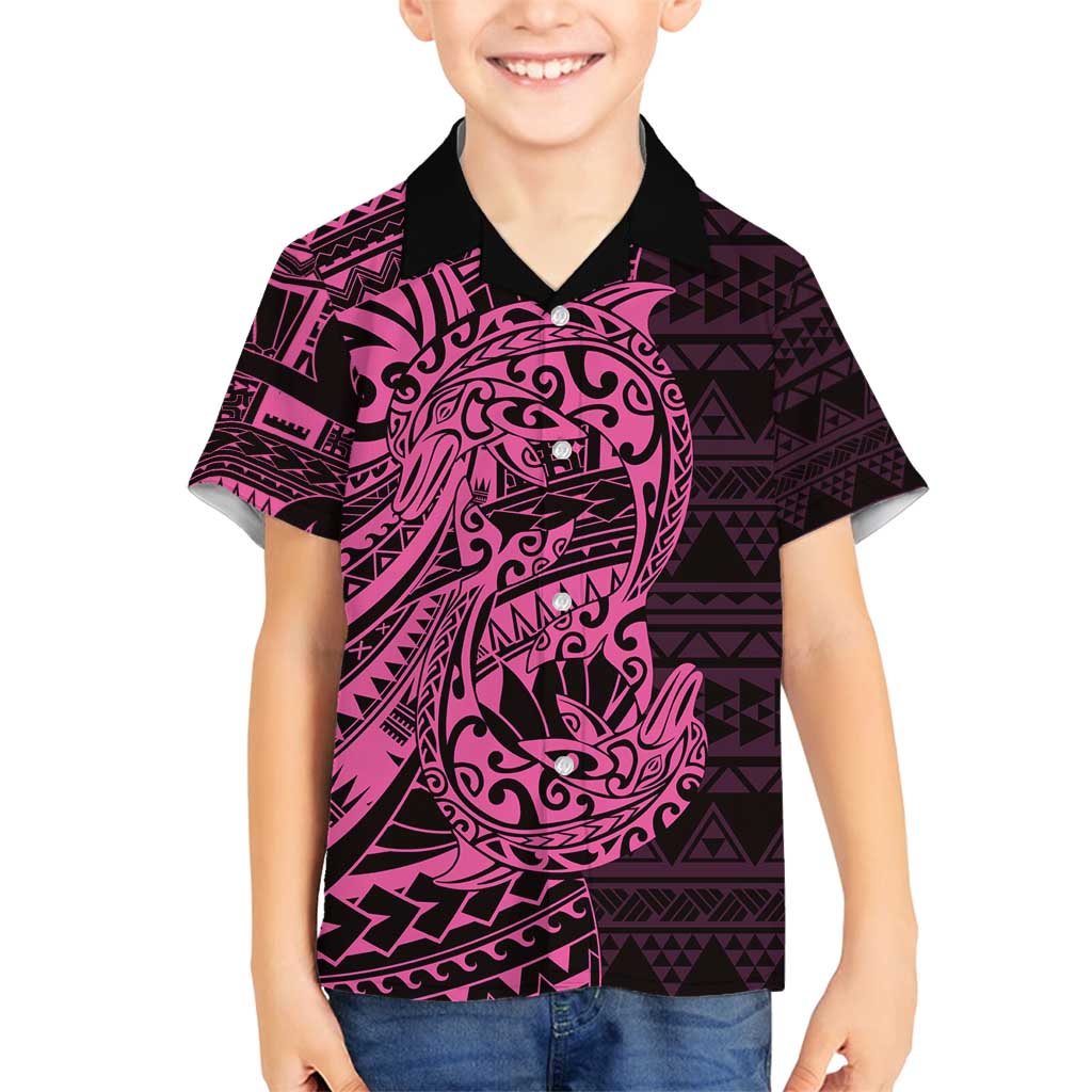Pink Couple Dolphins Maori Polynesian Style Family Matching Puletasi and Hawaiian Shirt LT9 Son's Shirt Pink - Polynesian Pride
