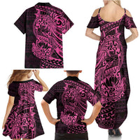 Pink Couple Dolphins Maori Polynesian Style Family Matching Summer Maxi Dress and Hawaiian Shirt LT9 - Polynesian Pride
