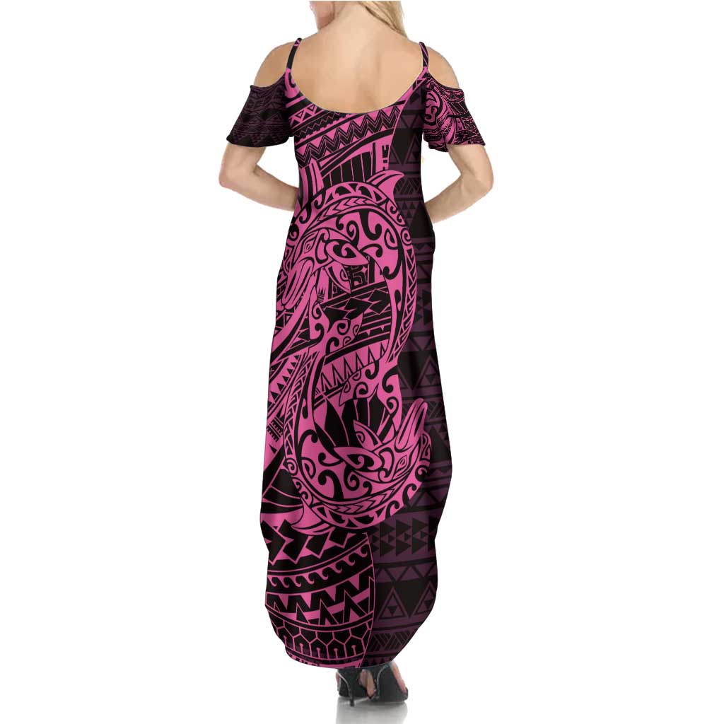 Pink Couple Dolphins Maori Polynesian Style Family Matching Summer Maxi Dress and Hawaiian Shirt LT9 - Polynesian Pride