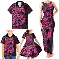 Pink Couple Dolphins Maori Polynesian Style Family Matching Tank Maxi Dress and Hawaiian Shirt LT9 - Polynesian Pride