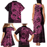 Pink Couple Dolphins Maori Polynesian Style Family Matching Tank Maxi Dress and Hawaiian Shirt LT9 - Polynesian Pride