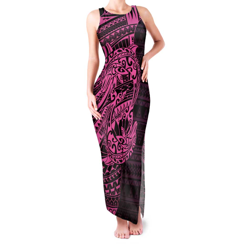 Pink Couple Dolphins Maori Polynesian Style Family Matching Tank Maxi Dress and Hawaiian Shirt LT9 Mom's Dress Pink - Polynesian Pride