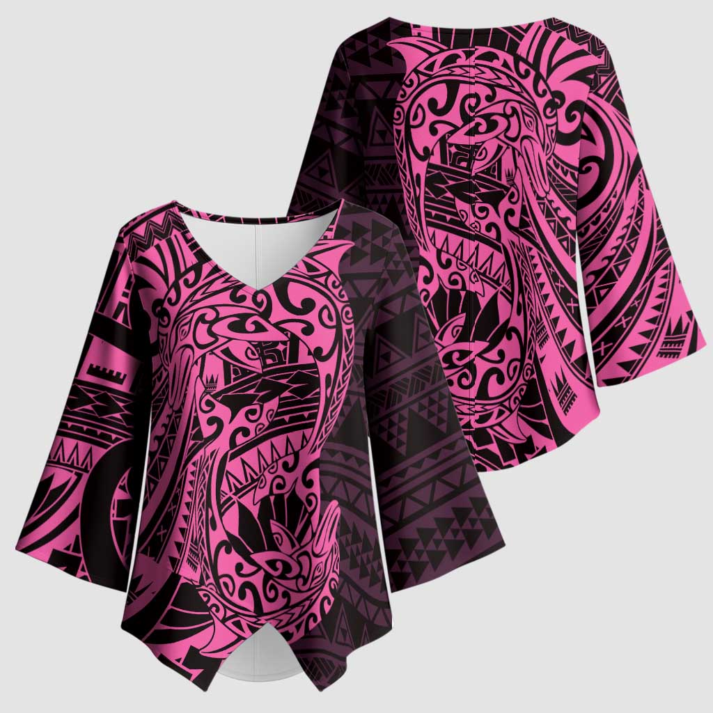 Pink Couple Dolphins Maori Polynesian Style Kimono Sleeve Blouse - Polynesian Pride