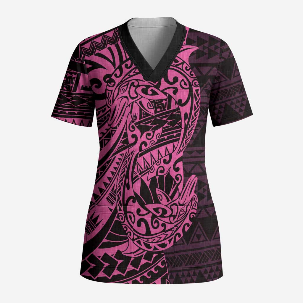 Pink Couple Dolphins Maori Polynesian Style Scrub Top - Polynesian Pride