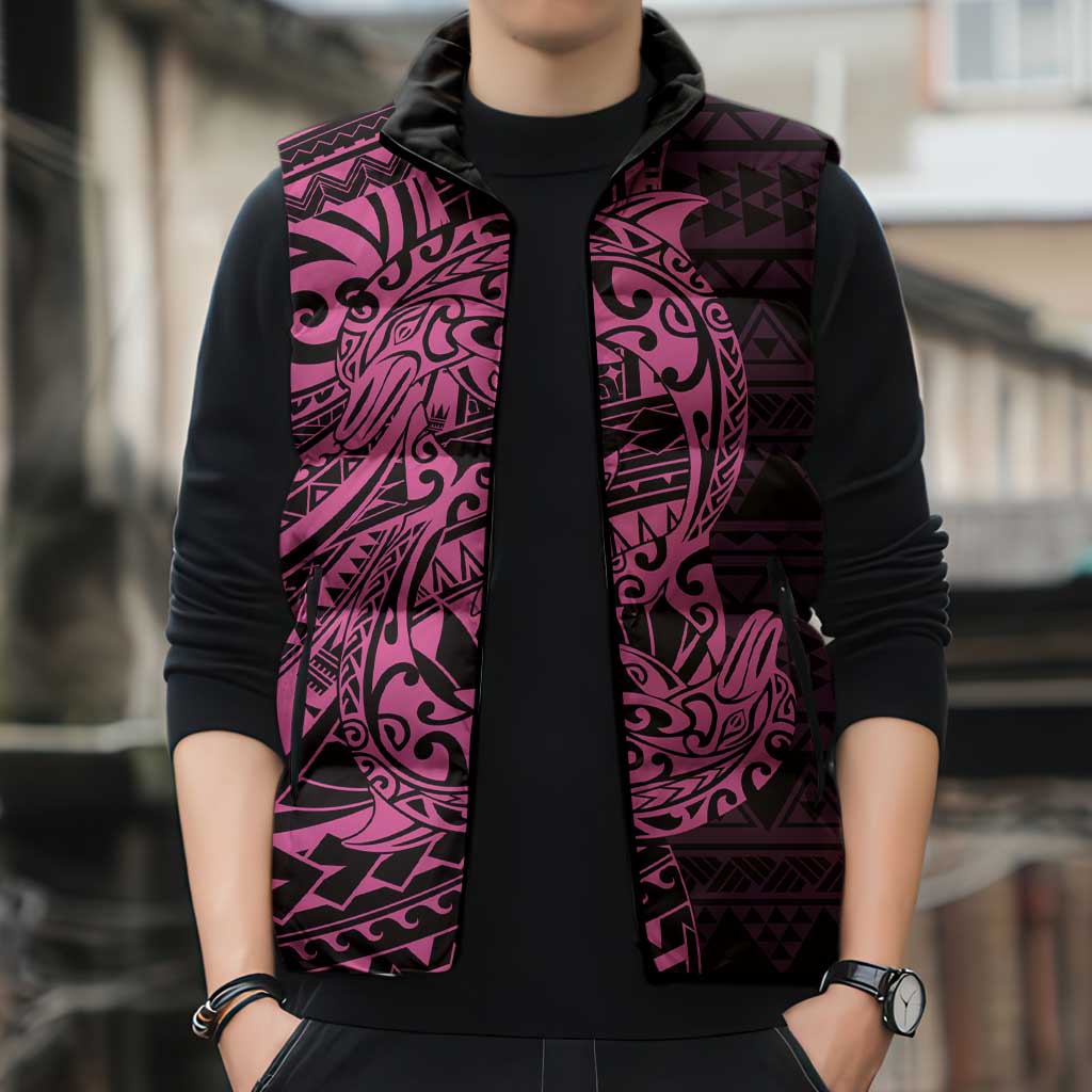 Pink Couple Dolphins Maori Polynesian Style Sleeveless Puffer Jacket - Polynesian Pride