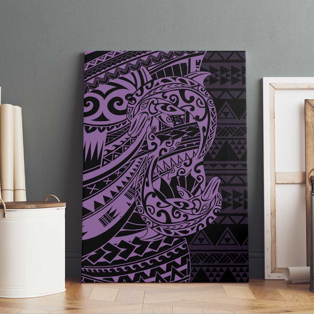 Purple Couple Dolphins Maori Polynesian Style Canvas Wall Art
