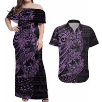 Purple Couple Dolphins Maori Polynesian Style Couples Matching Off Shoulder Maxi Dress and Hawaiian Shirt LT9 Purple - Polynesian Pride