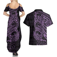Purple Couple Dolphins Maori Polynesian Style Couples Matching Summer Maxi Dress and Hawaiian Shirt LT9 - Polynesian Pride