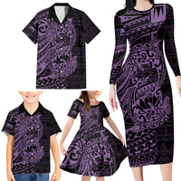 Purple Couple Dolphins Maori Polynesian Style Family Matching Long Sleeve Bodycon Dress and Hawaiian Shirt LT9 - Polynesian Pride