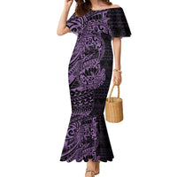 Purple Couple Dolphins Maori Polynesian Style Family Matching Mermaid Dress and Hawaiian Shirt LT9 Mom's Dress Purple - Polynesian Pride