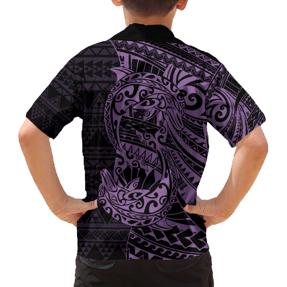 Purple Couple Dolphins Maori Polynesian Style Family Matching Off The Shoulder Long Sleeve Dress and Hawaiian Shirt LT9 - Polynesian Pride