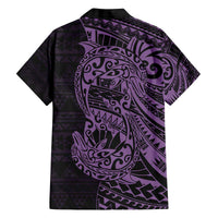 Purple Couple Dolphins Maori Polynesian Style Family Matching Off The Shoulder Long Sleeve Dress and Hawaiian Shirt LT9 - Polynesian Pride