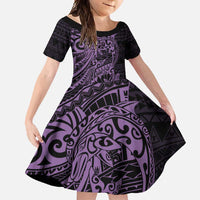 Purple Couple Dolphins Maori Polynesian Style Family Matching Off Shoulder Maxi Dress and Hawaiian Shirt LT9 Daughter's Dress Purple - Polynesian Pride