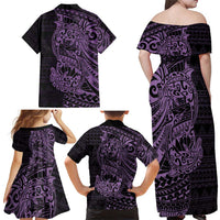 Purple Couple Dolphins Maori Polynesian Style Family Matching Off Shoulder Maxi Dress and Hawaiian Shirt LT9 - Polynesian Pride