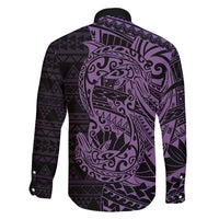 Purple Couple Dolphins Maori Polynesian Style Family Matching Off Shoulder Maxi Dress and Hawaiian Shirt LT9 - Polynesian Pride