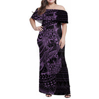Purple Couple Dolphins Maori Polynesian Style Family Matching Off Shoulder Maxi Dress and Hawaiian Shirt LT9 Mom's Dress Purple - Polynesian Pride