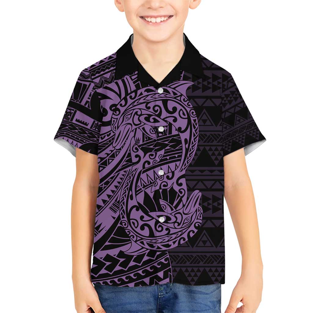 Purple Couple Dolphins Maori Polynesian Style Family Matching Off Shoulder Maxi Dress and Hawaiian Shirt LT9 Son's Shirt Purple - Polynesian Pride