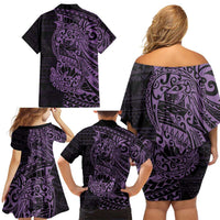Purple Couple Dolphins Maori Polynesian Style Family Matching Off Shoulder Short Dress and Hawaiian Shirt LT9 - Polynesian Pride