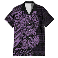 Purple Couple Dolphins Maori Polynesian Style Family Matching Off Shoulder Short Dress and Hawaiian Shirt LT9 Dad's Shirt - Short Sleeve Purple - Polynesian Pride