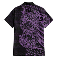Purple Couple Dolphins Maori Polynesian Style Family Matching Off Shoulder Short Dress and Hawaiian Shirt LT9 - Polynesian Pride