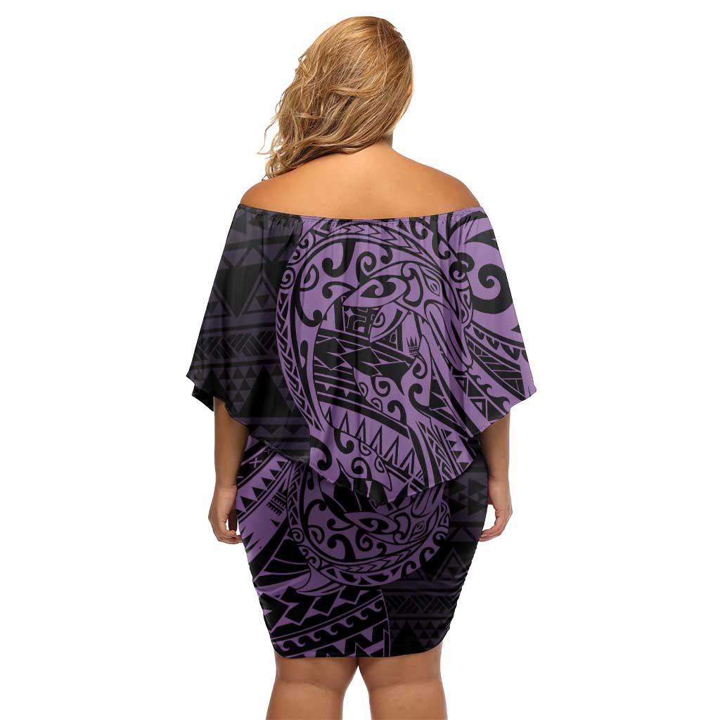 Purple Couple Dolphins Maori Polynesian Style Family Matching Off Shoulder Short Dress and Hawaiian Shirt LT9 - Polynesian Pride