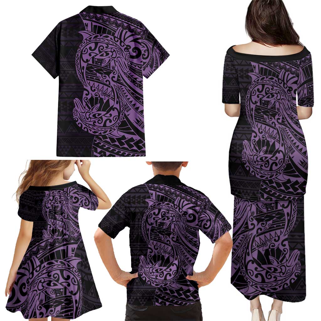 Purple Couple Dolphins Maori Polynesian Style Family Matching Puletasi and Hawaiian Shirt LT9 - Polynesian Pride