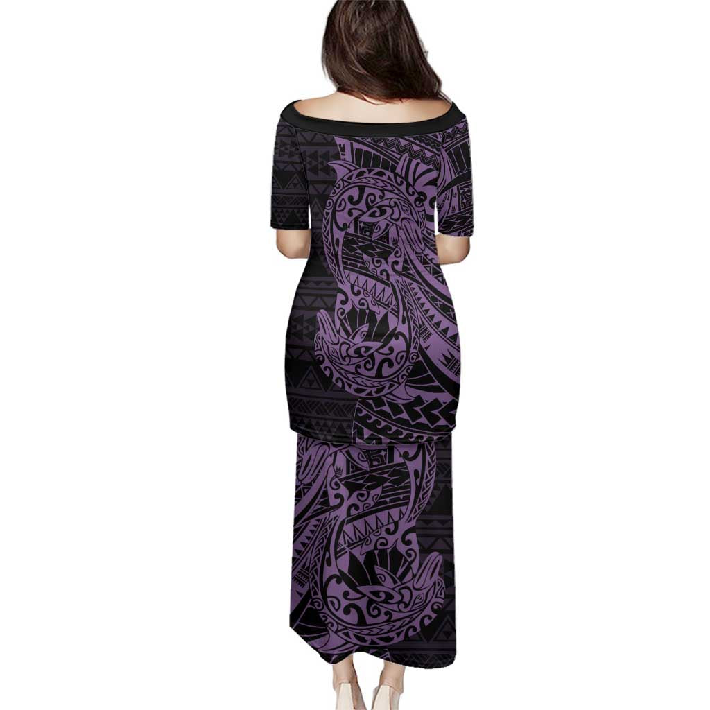 Purple Couple Dolphins Maori Polynesian Style Family Matching Puletasi and Hawaiian Shirt LT9 - Polynesian Pride