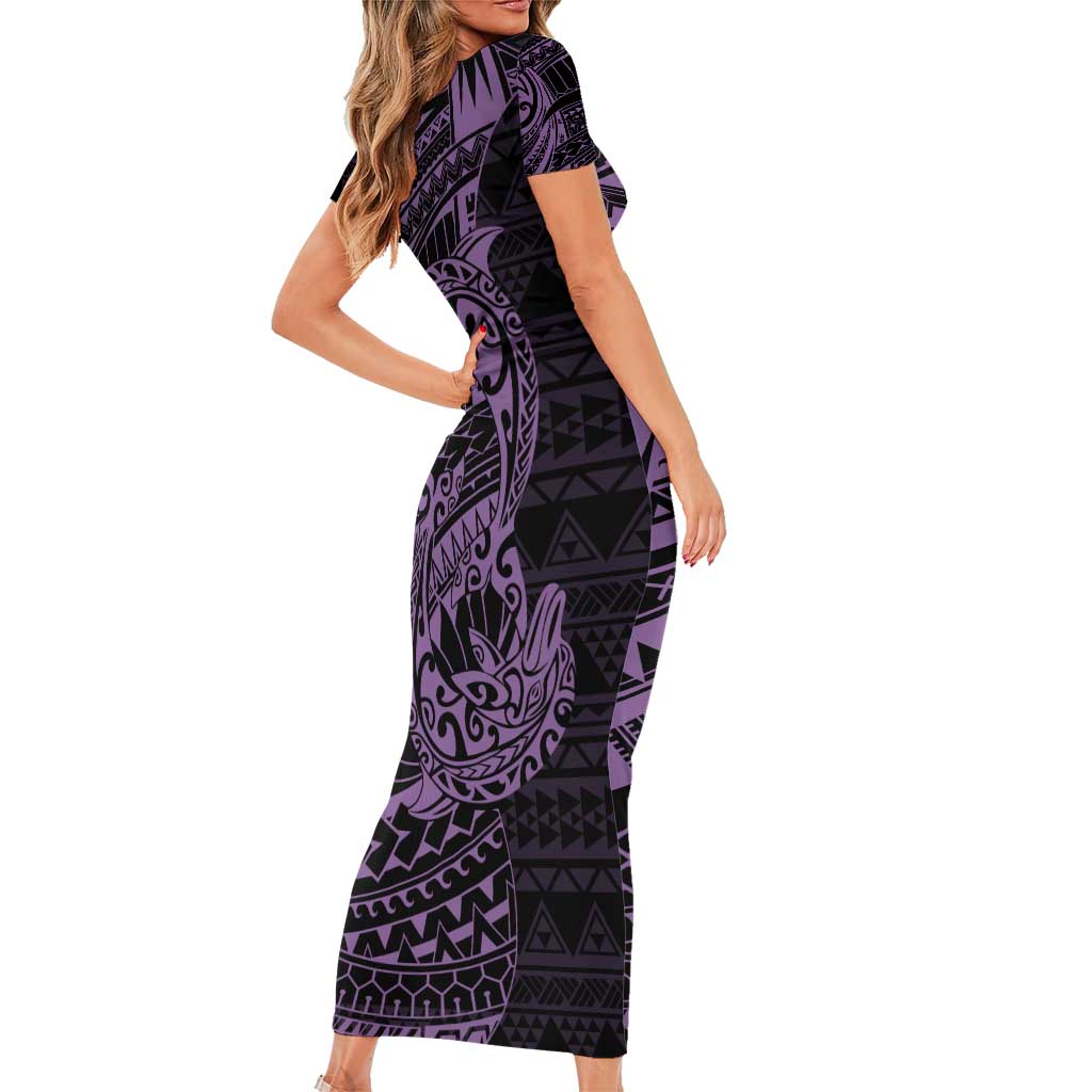 Purple Couple Dolphins Maori Polynesian Style Family Matching Short Sleeve Bodycon Dress and Hawaiian Shirt LT9 - Polynesian Pride