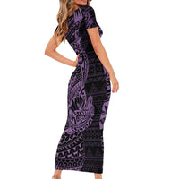 Purple Couple Dolphins Maori Polynesian Style Family Matching Short Sleeve Bodycon Dress and Hawaiian Shirt LT9 - Polynesian Pride