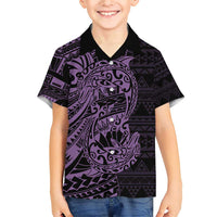 Purple Couple Dolphins Maori Polynesian Style Family Matching Short Sleeve Bodycon Dress and Hawaiian Shirt LT9 Son's Shirt Purple - Polynesian Pride