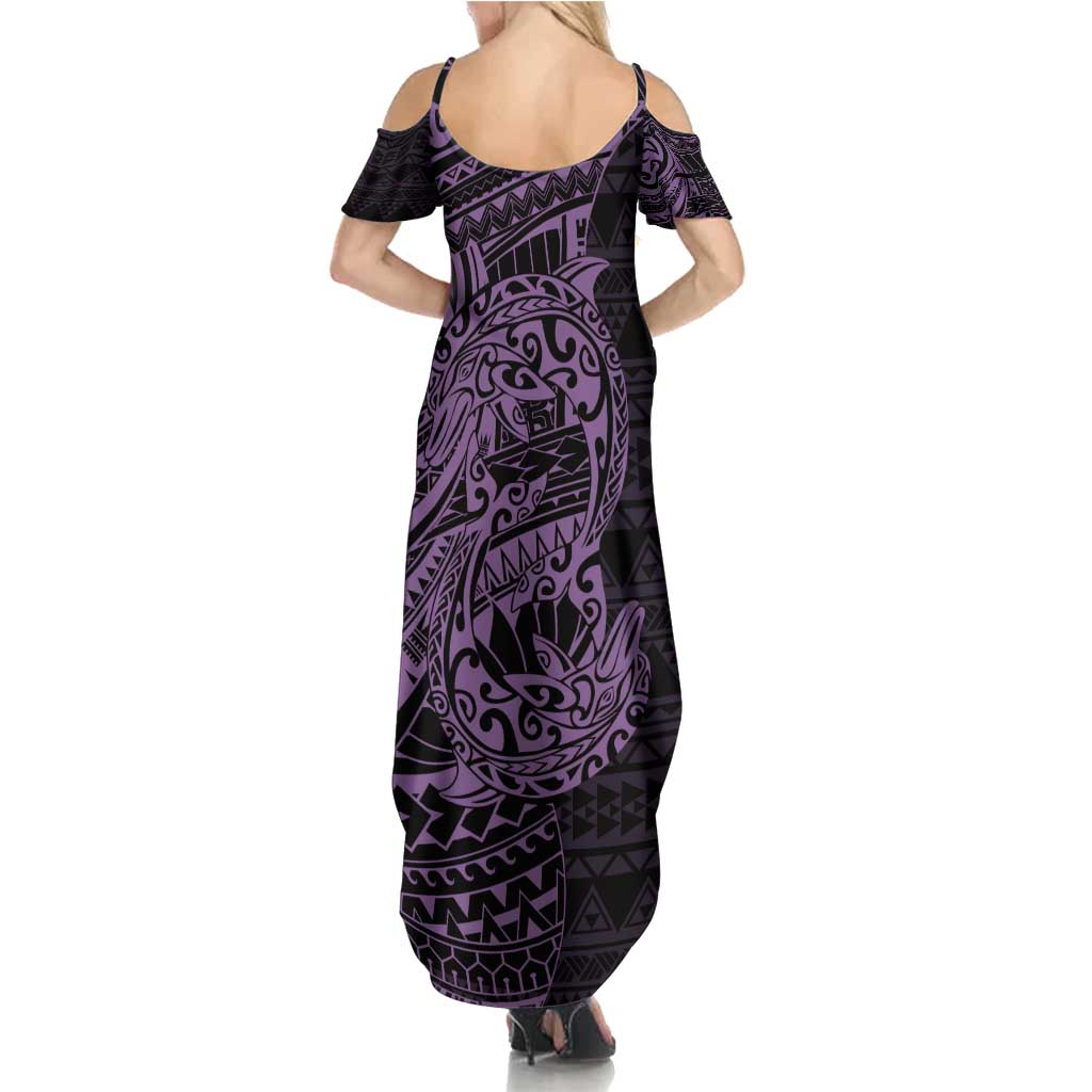Purple Couple Dolphins Maori Polynesian Style Family Matching Summer Maxi Dress and Hawaiian Shirt LT9 - Polynesian Pride
