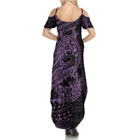 Purple Couple Dolphins Maori Polynesian Style Family Matching Summer Maxi Dress and Hawaiian Shirt LT9 - Polynesian Pride