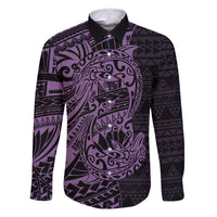 Purple Couple Dolphins Maori Polynesian Style Family Matching Tank Maxi Dress and Hawaiian Shirt LT9 Dad's Shirt - Long Sleeve Purple - Polynesian Pride