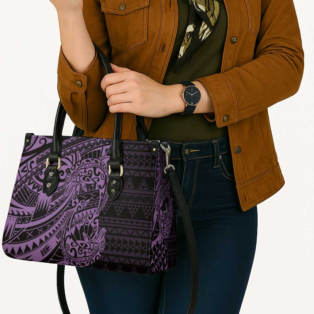 Purple Couple Dolphins Maori Polynesian Style Leather Bag - Polynesian Pride
