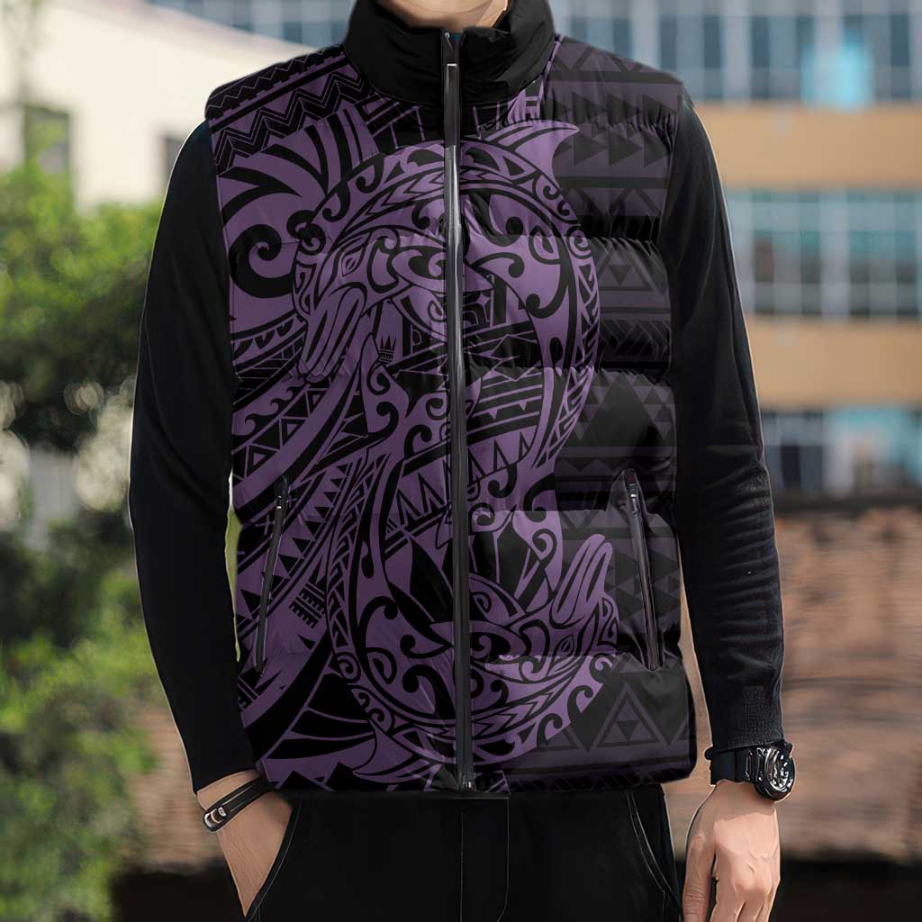 Purple Couple Dolphins Maori Polynesian Style Sleeveless Puffer Jacket - Polynesian Pride