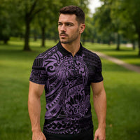 Purple Couple Dolphins Maori Polynesian Style Zipper Polo Shirt - Polynesian Pride