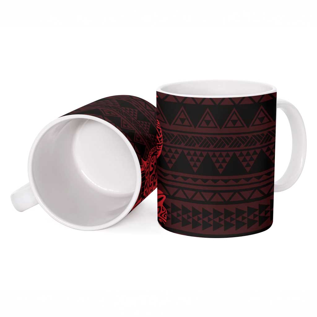 Red Couple Dolphins Maori Polynesian Style Ceramic Mug - Polynesian Pride