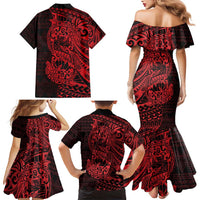 Red Couple Dolphins Maori Polynesian Style Family Matching Mermaid Dress and Hawaiian Shirt LT9 - Polynesian Pride