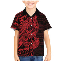 Red Couple Dolphins Maori Polynesian Style Family Matching Mermaid Dress and Hawaiian Shirt LT9 Son's Shirt Red - Polynesian Pride