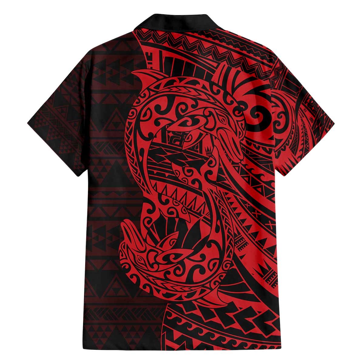 Red Couple Dolphins Maori Polynesian Style Family Matching Off The Shoulder Long Sleeve Dress and Hawaiian Shirt LT9 - Polynesian Pride