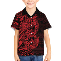 Red Couple Dolphins Maori Polynesian Style Family Matching Off The Shoulder Long Sleeve Dress and Hawaiian Shirt LT9 Son's Shirt Red - Polynesian Pride